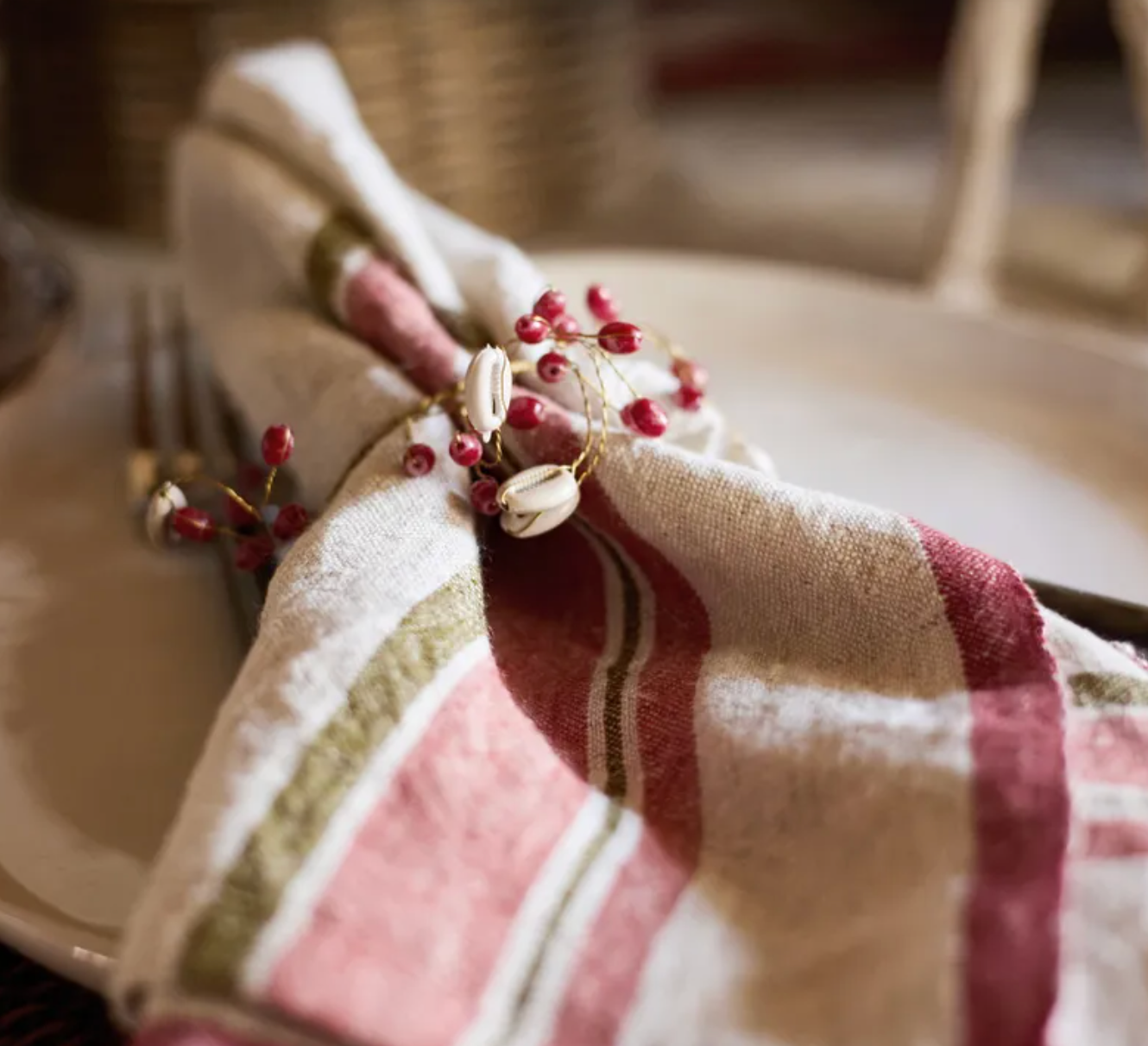 Linen Napkin - Red Selvedge Stripe Set of 4