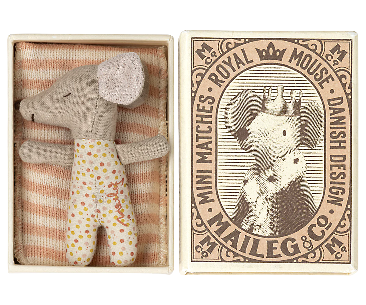 Maileg Sleepy Wakey Baby Mouse in Matchbox - Pink