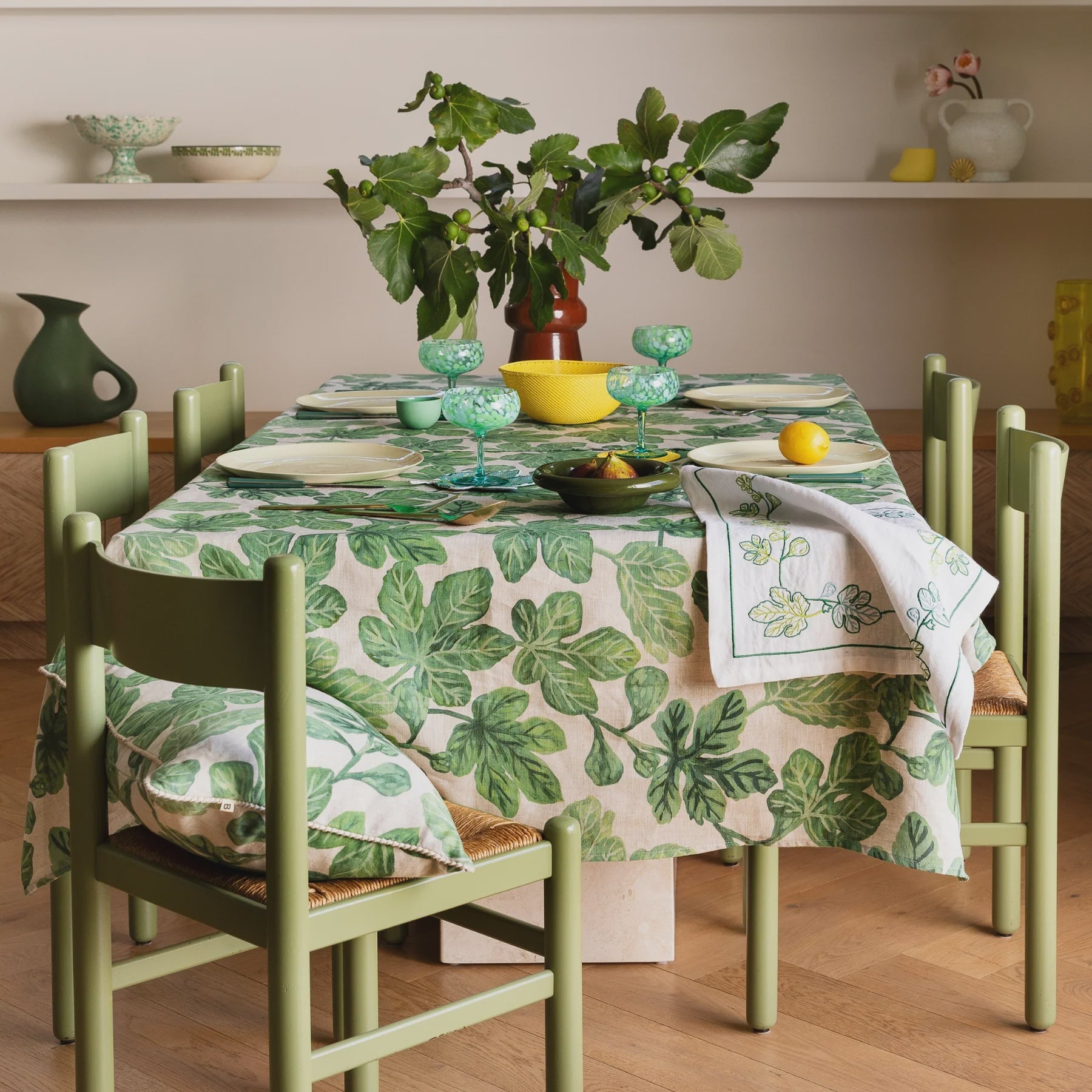 Bonnie and Neil Fig Green Tablecloth Large