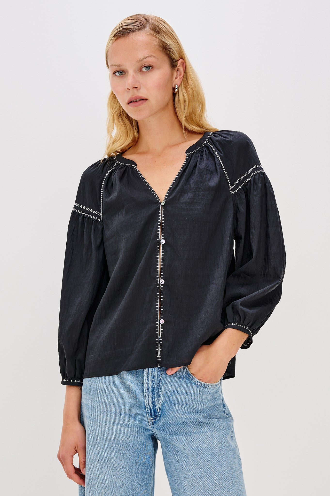 Rails Vasia Black w.White Stitching Shirt