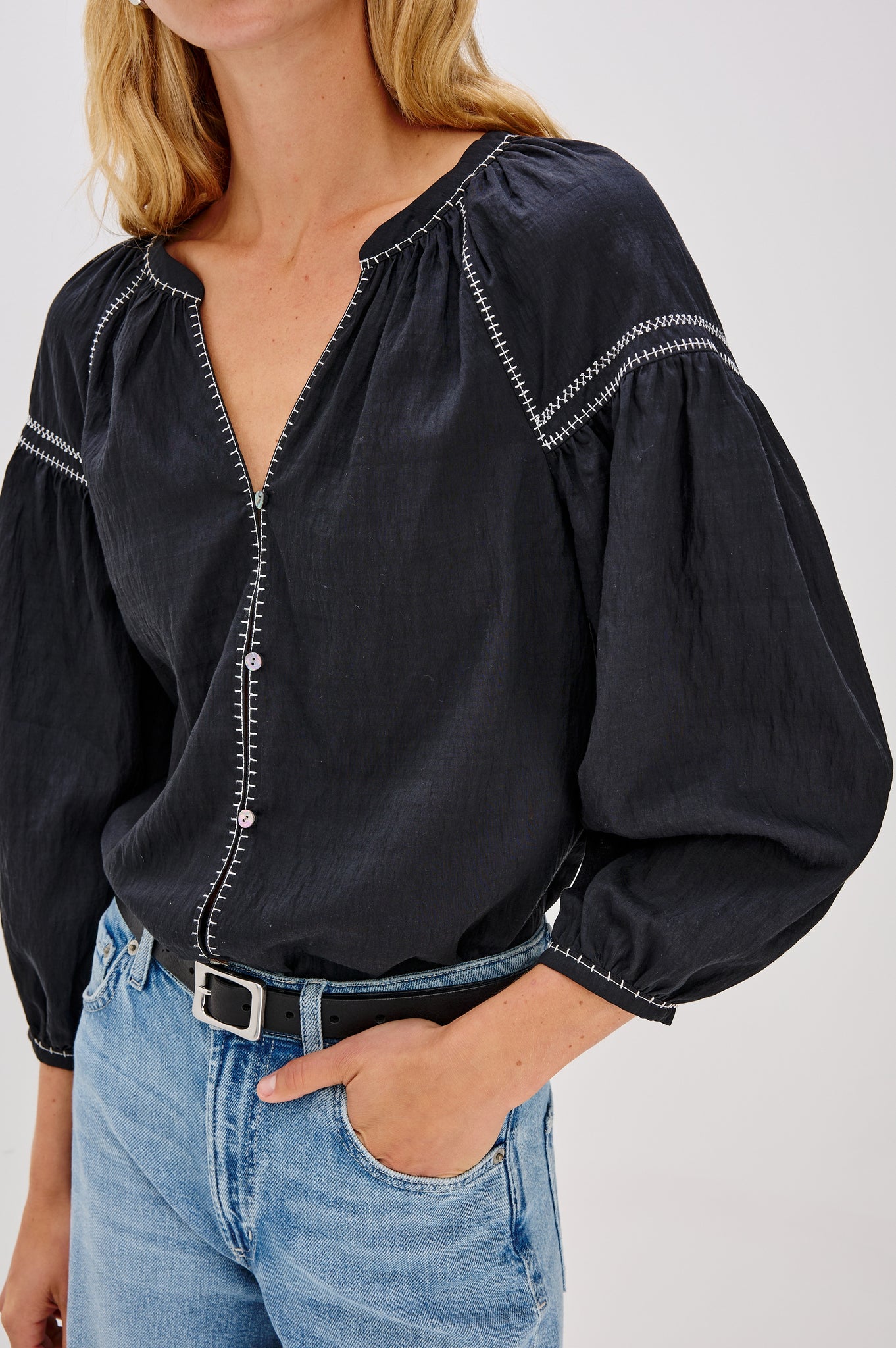 Rails Vasia Black w.White Stitching Shirt
