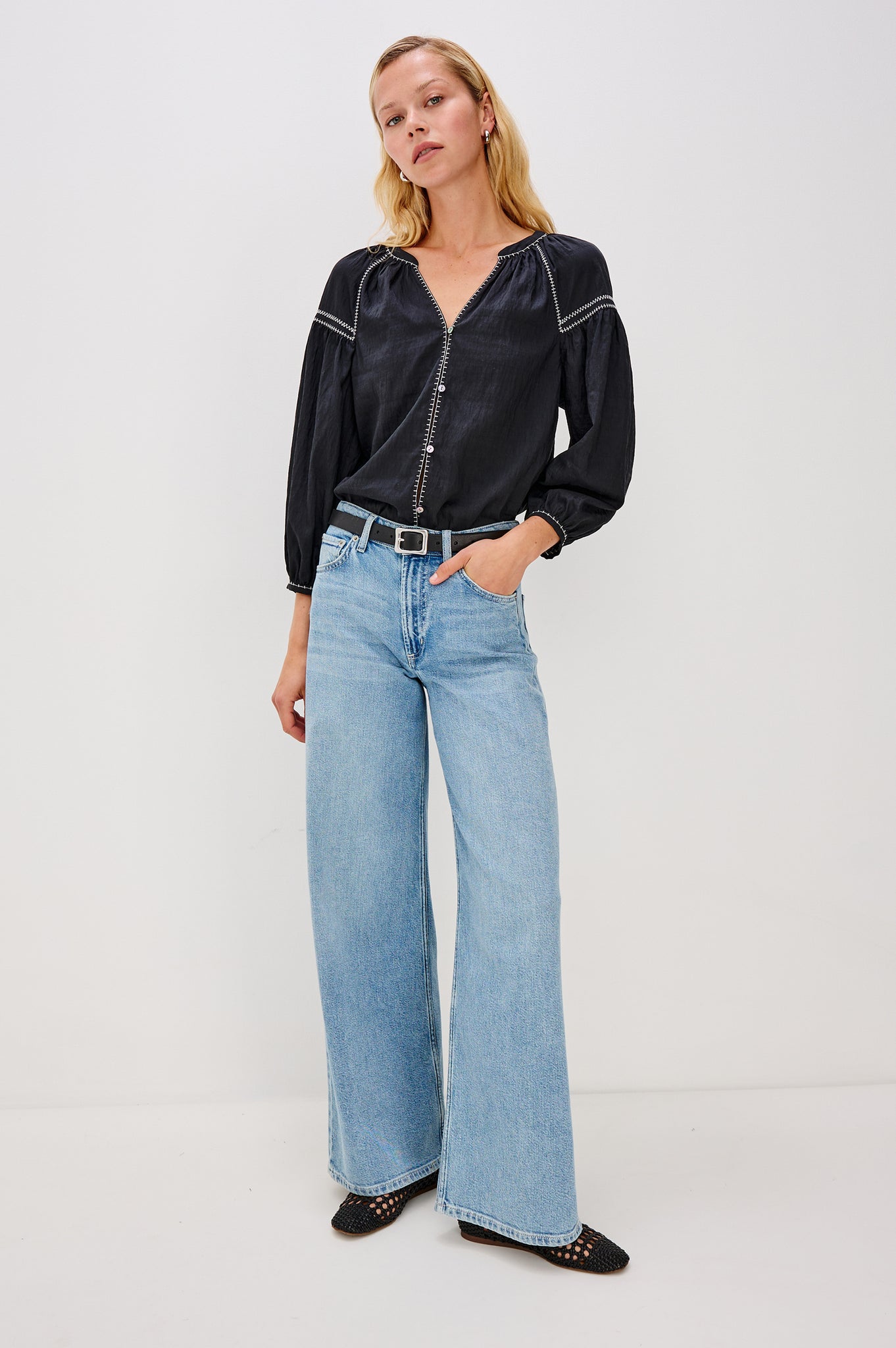 Rails Vasia Black w.White Stitching Shirt
