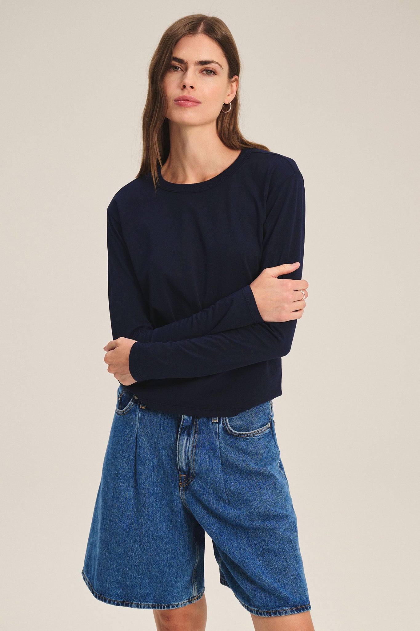 Vicky Cotton Navy Long Sleeved Tee by Velvet
