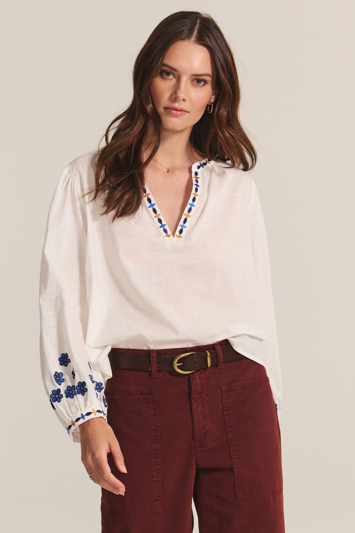 Amani Embroidered Blouse Cream by Velvet
