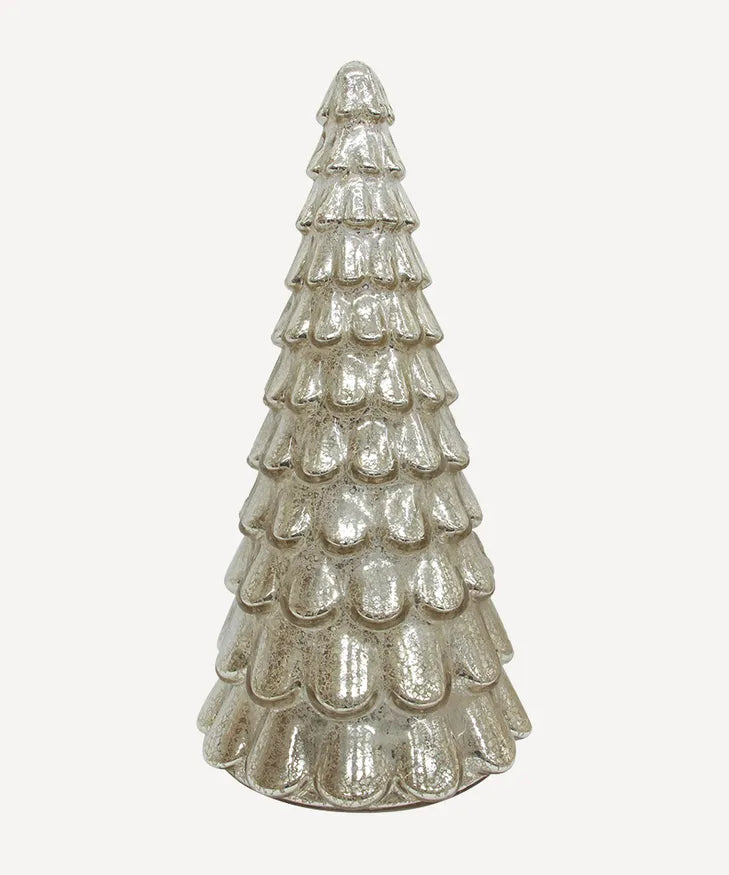Light Up Christmas Tree Antique Silver Snow Small