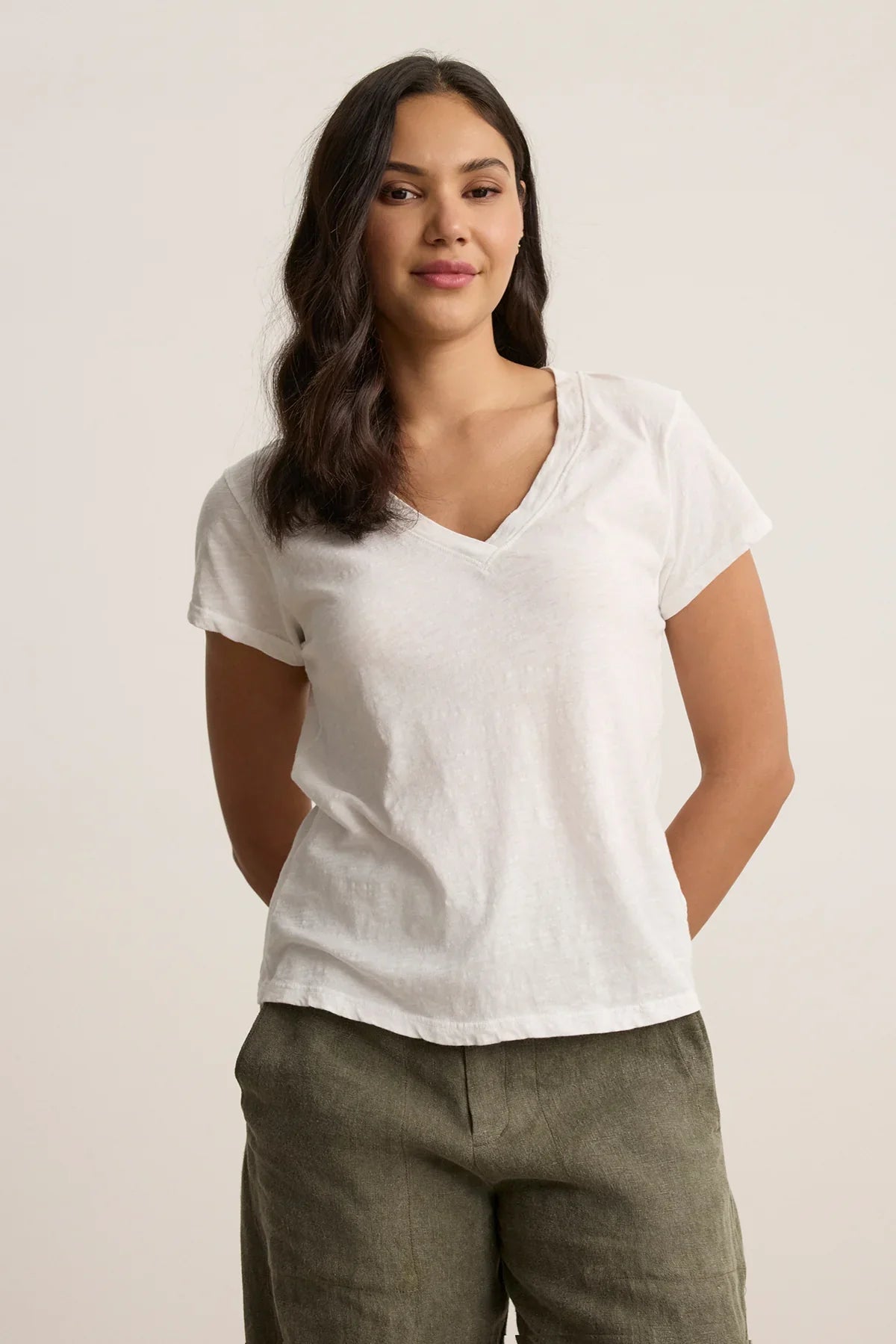 Eli V-neck Cotton Tee White by Velvet