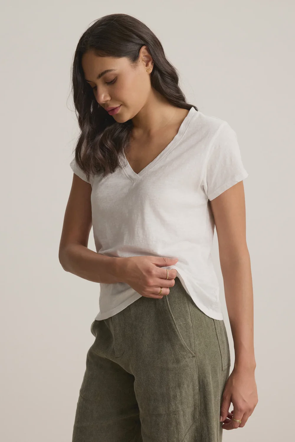Eli V-neck Cotton Tee White by Velvet