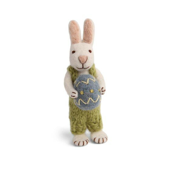White Bunny w.Green Overalls and Blue Egg