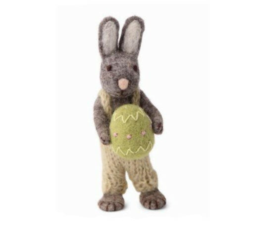 Grey Bunny w.Green Overalls and Green Egg