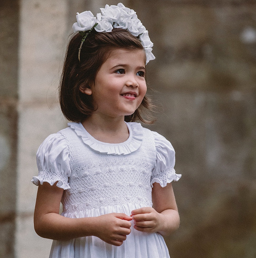 Dot & Mila White Smocked Dress Size 1