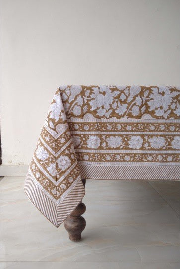 Block Print Cotton Tablecloth Clay 152x229cm