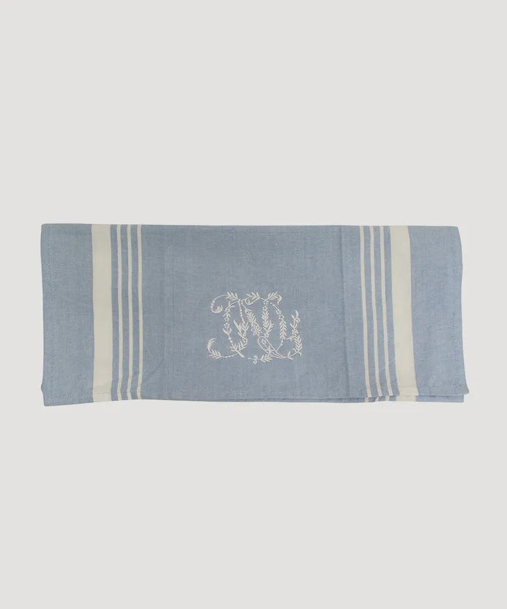 Monogrammed Tea Towel Blue w.White Stripe