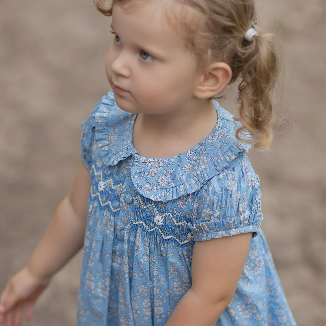 Blue & White Floral Smocked Dress Size 1