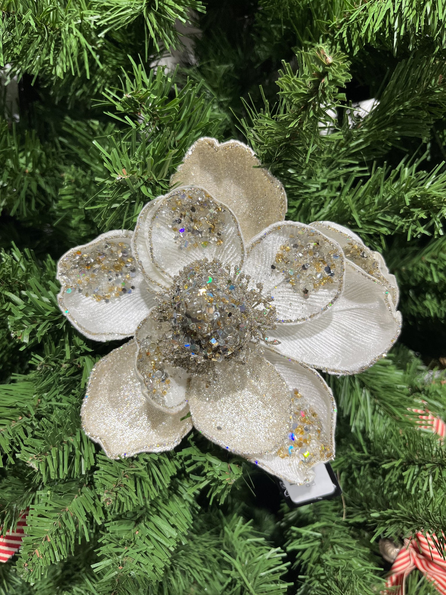 Christmas Decoration Heirloom Lux Magnolia w.clip Cream/Plat Med