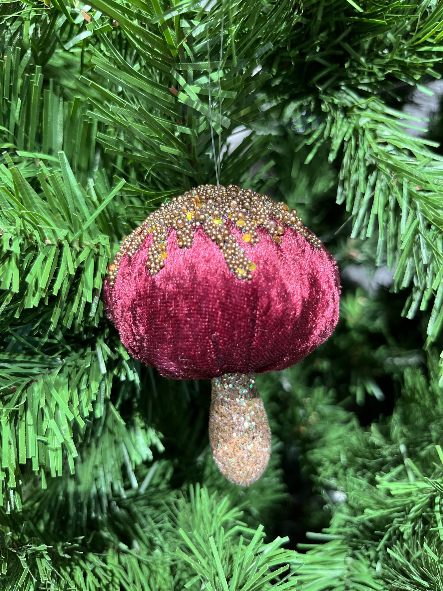 Christmas Decoration Heirloom Mushroom Burgundy