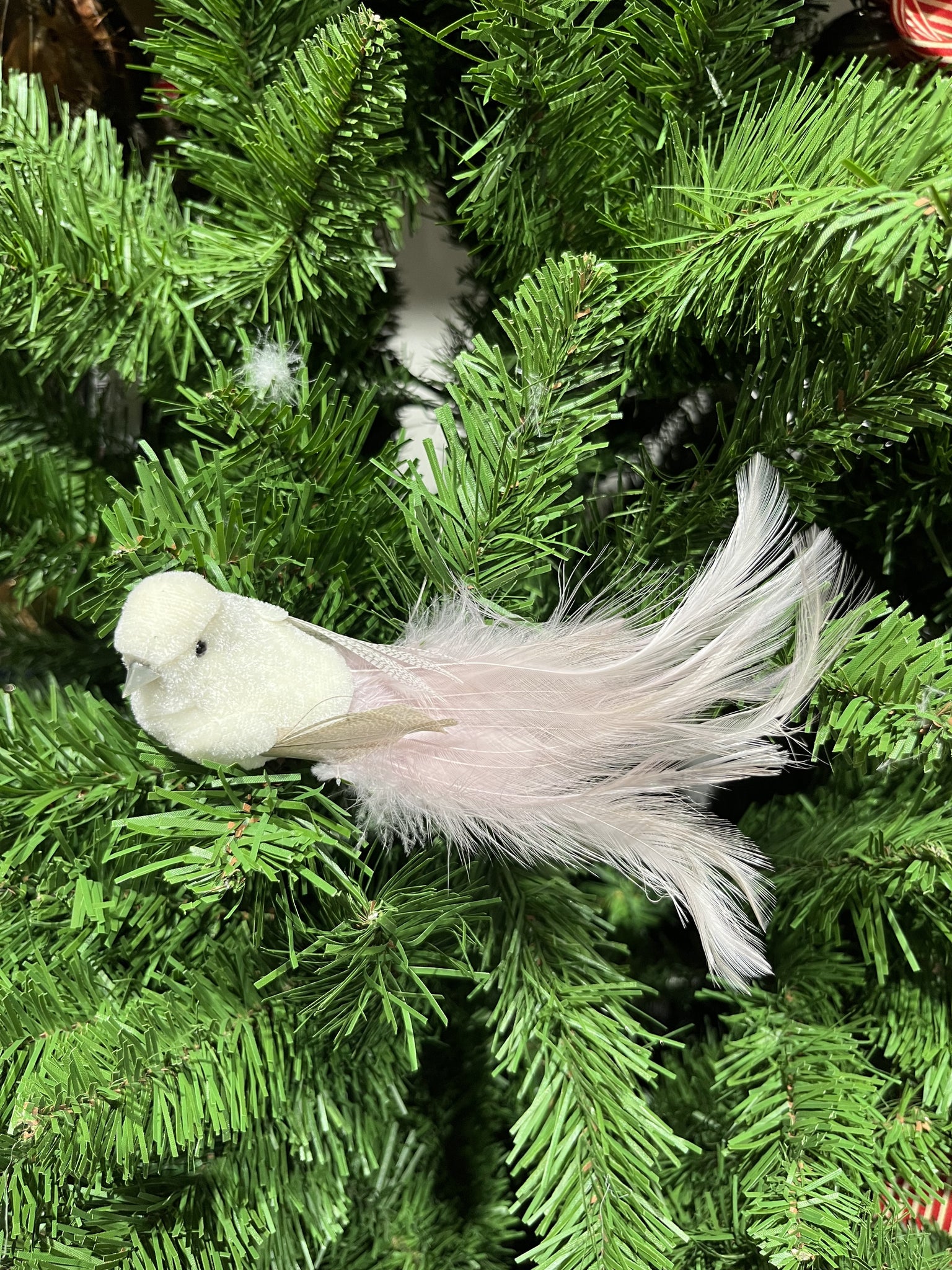 Christmas Decoration Medium Velvet Bird Cream