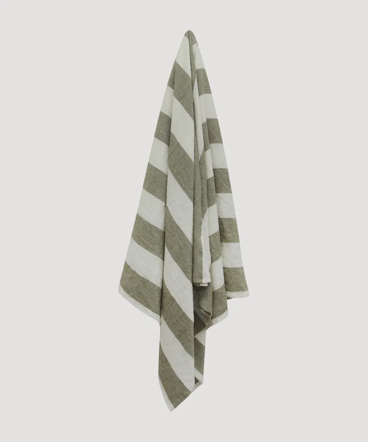 Olive Striped Tablecloth Large