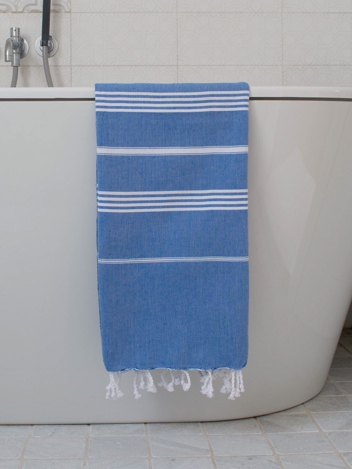 Hammam Towel 170x100cm Med Blue/White