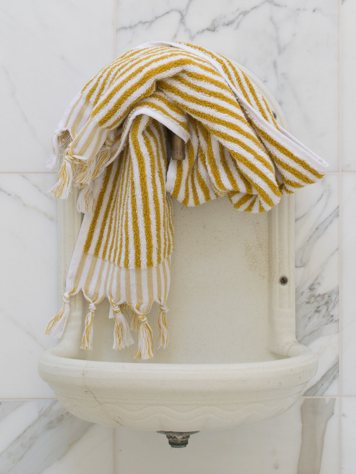 Striped Towel Mustard and White 100x45cm