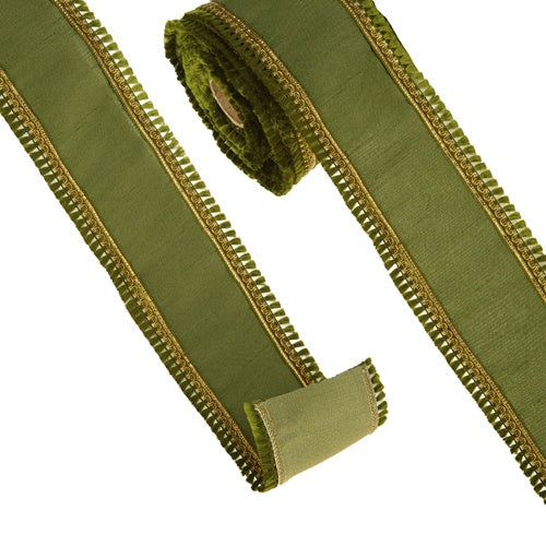 Ribbon W10cm x L9m Green Tassel Trim