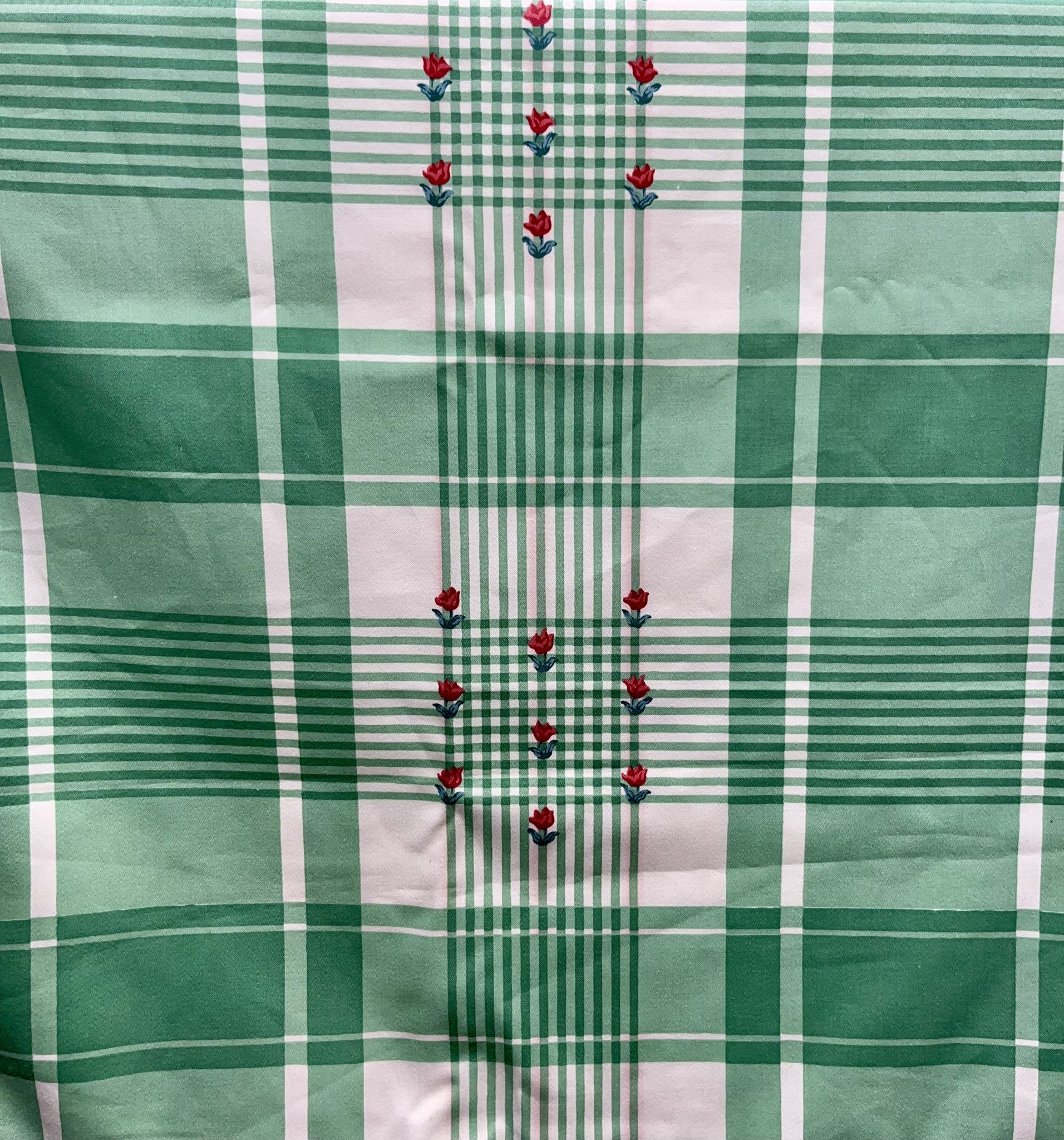 Arthur Sanderson Green Check w.Roses Tablecloth 140x300cm