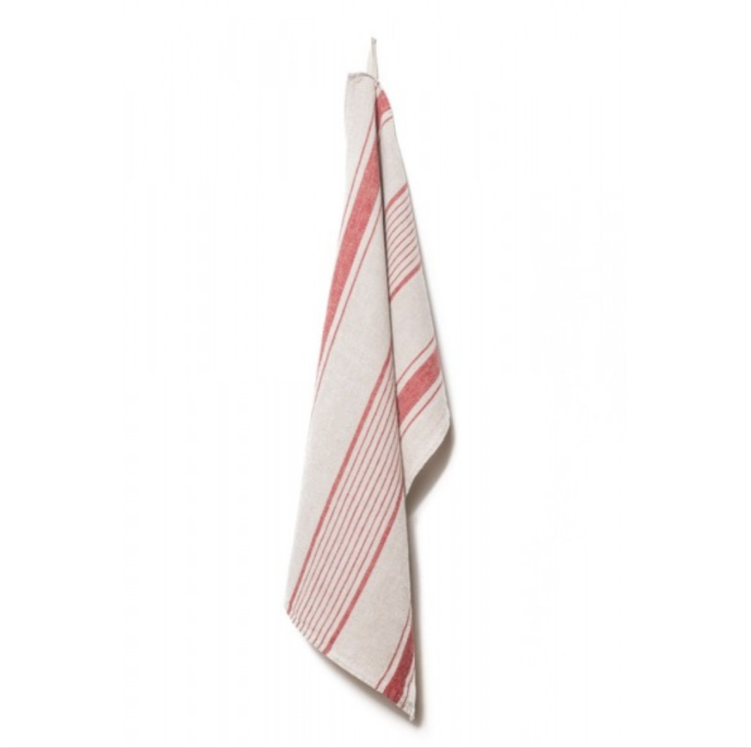 Harmony Linen Tea Towel Aubagne Natural and Rouge